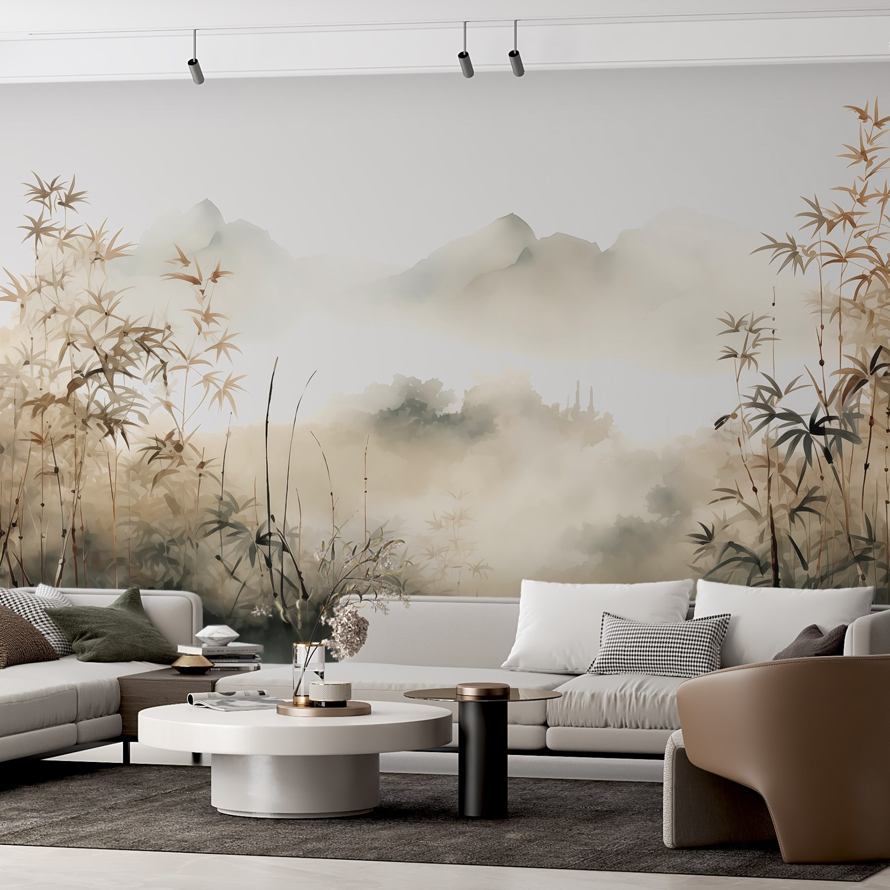 Painting of a landscape with plants and fog Painting of a landscape with plants and fog