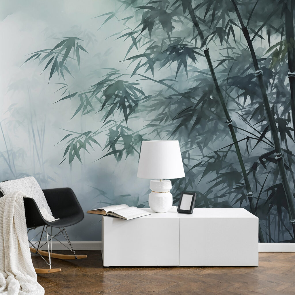 Bamboo trees in the fog