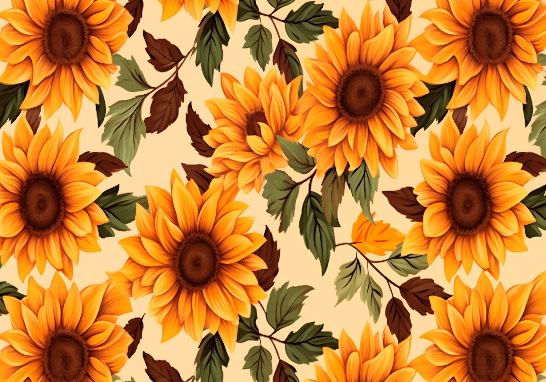 Pattern of sunflowers and leaves