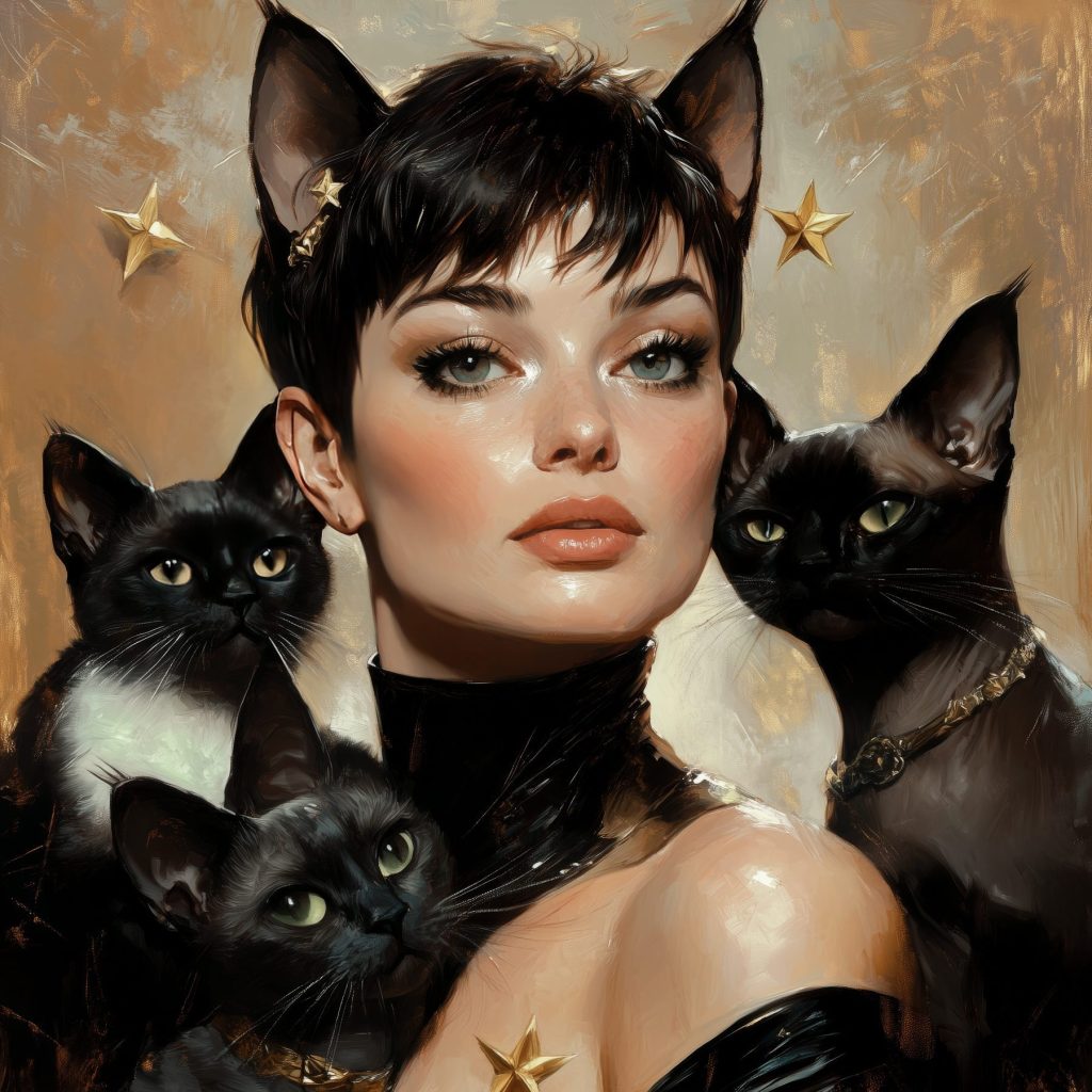 Woman with cats around her neck