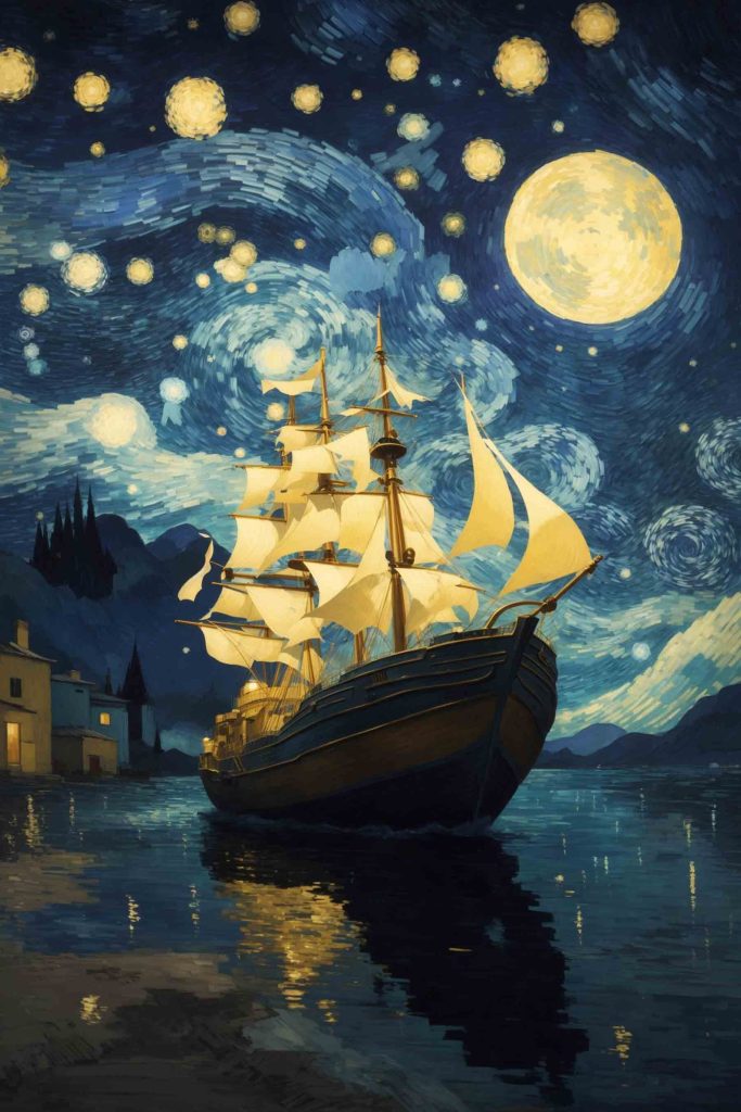 Painting of a ship in the water