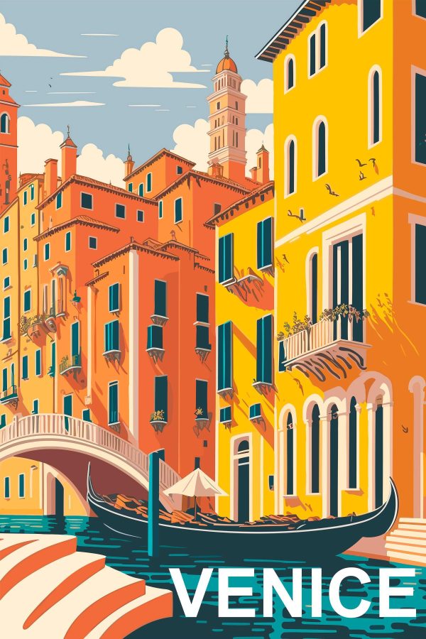 Gondola a csatornán egy híd mellett Gondola a csatornán egy híd mellett