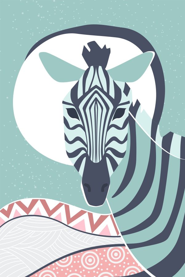 Zebra fehér körrel és kék háttérrel Zebra fehér körrel és kék háttérrel
