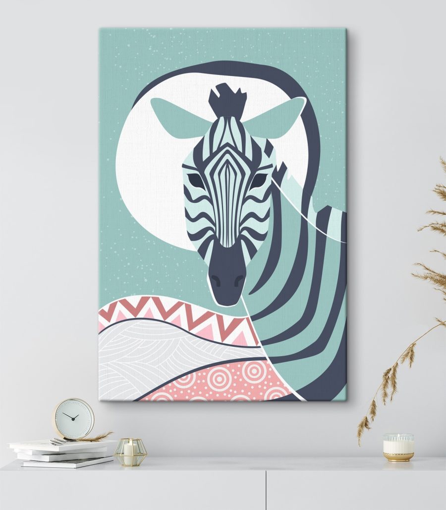 Zebra fehér körrel és kék háttérrel