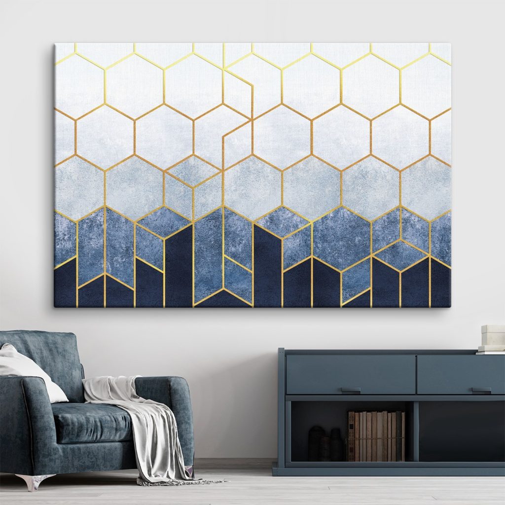Blue and white hexagons pattern