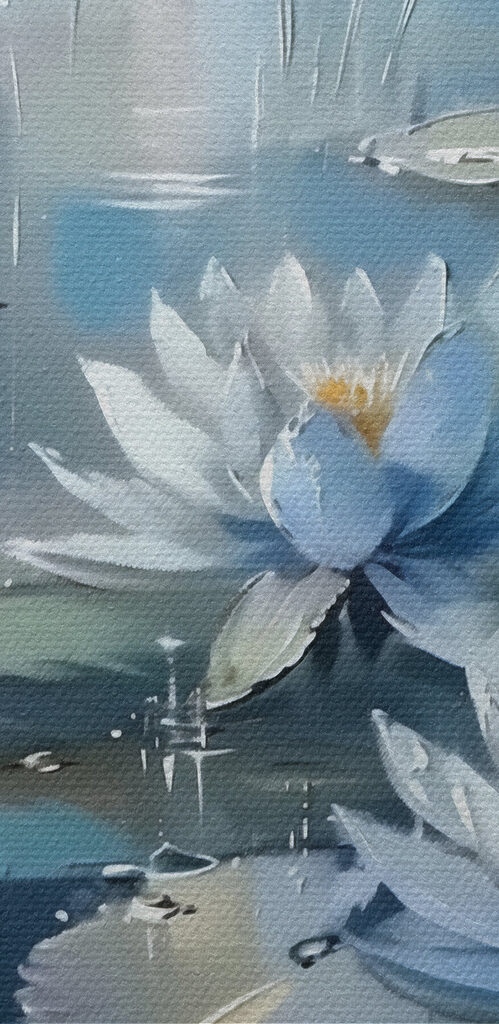 Painting of water lilies and leaves