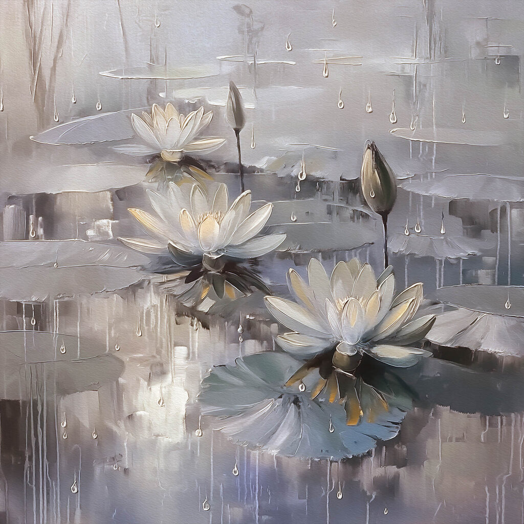Painting of flowers on a pond
