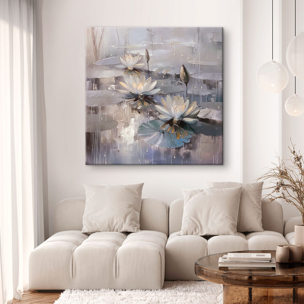 Painting of flowers on a pond