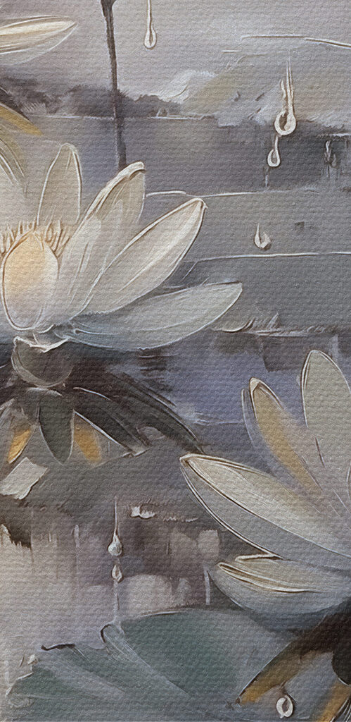 Painting of flowers on a pond