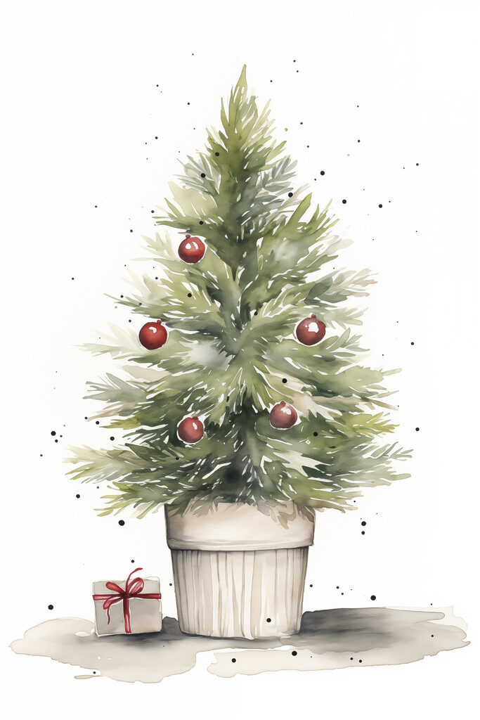 Watercolor of a christmas tree