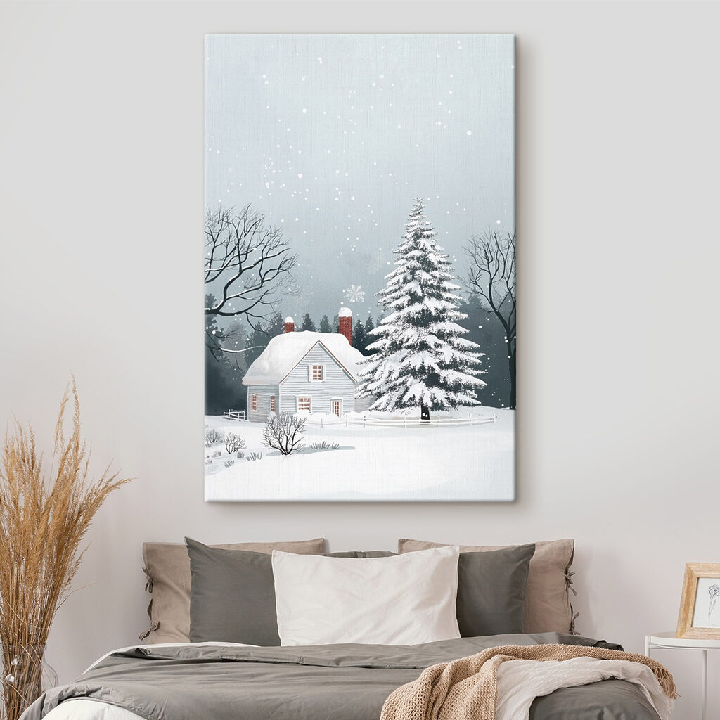 House with snow on the roof and a tree in the snow