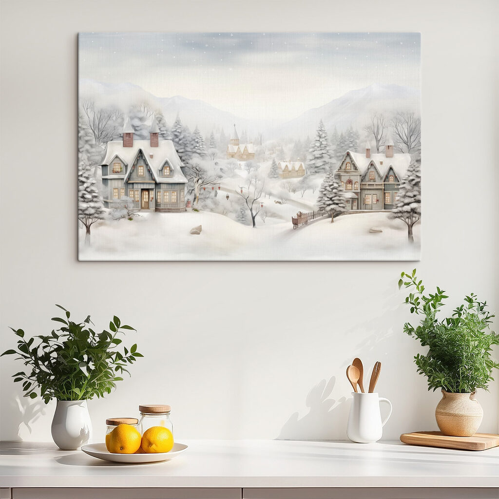 Snowy landscape with houses and trees