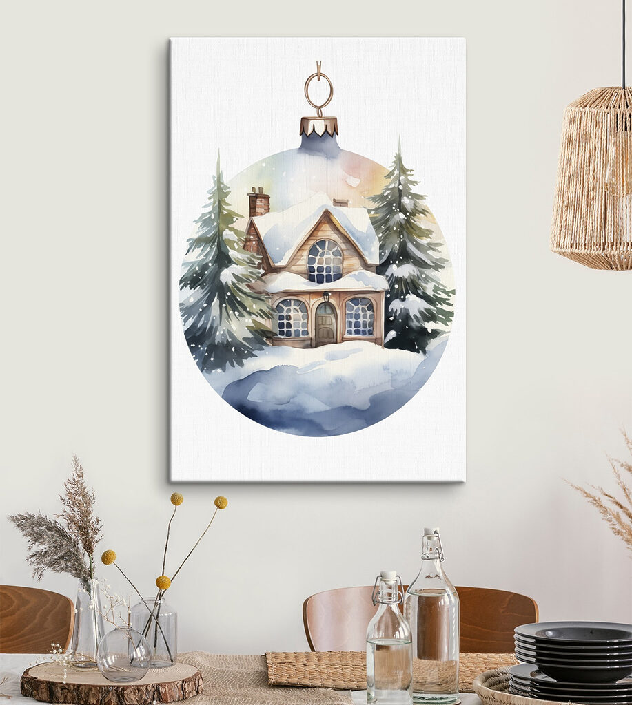 Watercolor painting of a house in the snow
