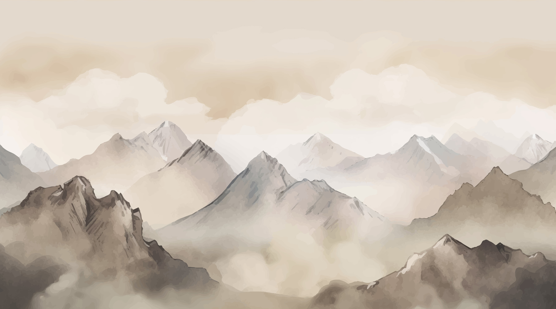 Painting of mountains and clouds