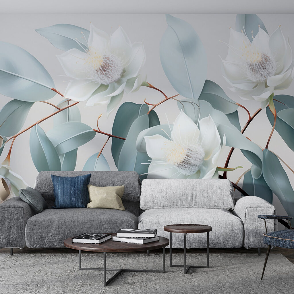 White flowers and leaves on a branch White flowers and leaves on a branch