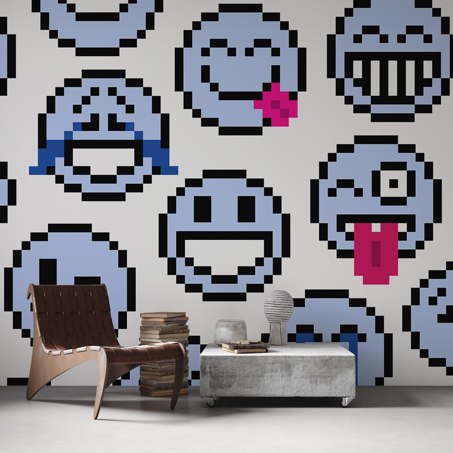 Zökkenőmentes minta kék smiley arcok