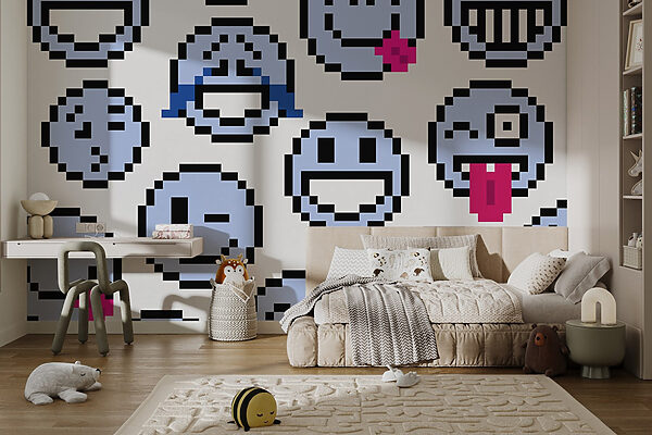 Zökkenőmentes minta kék smiley arcok Zökkenőmentes minta kék smiley arcok