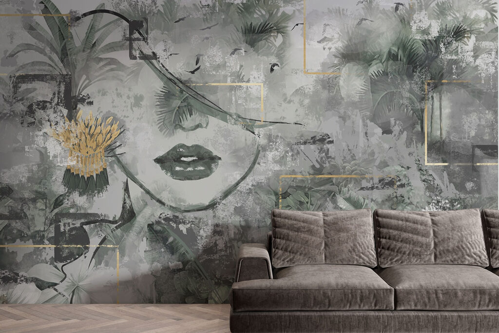 Painting of a woman's face and plants Painting of a woman's face and plants