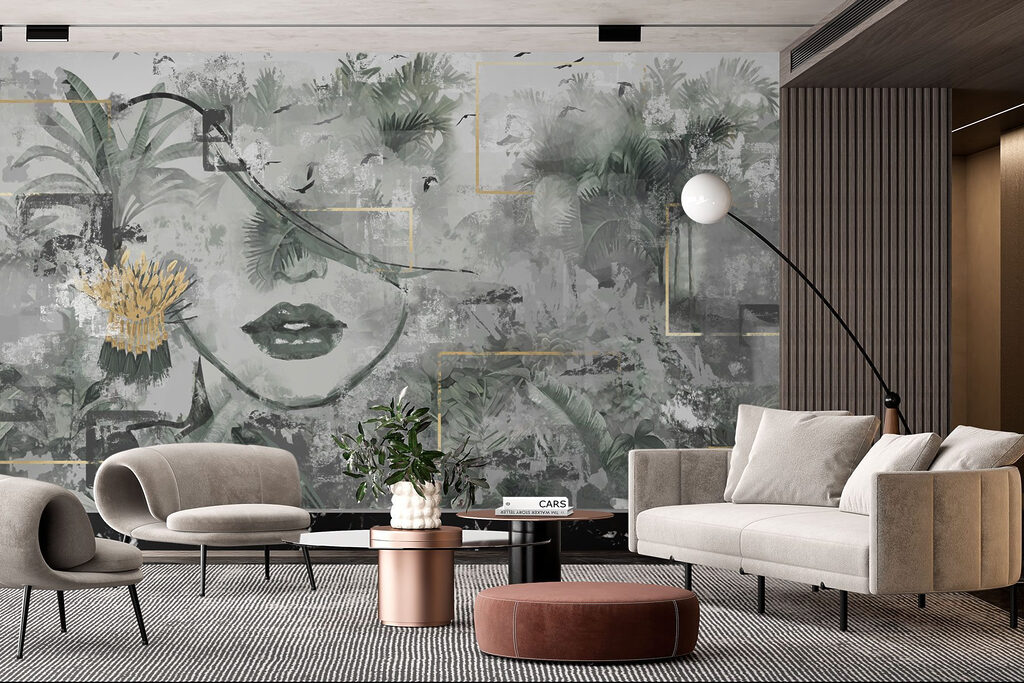 Painting of a woman's face and plants Painting of a woman's face and plants