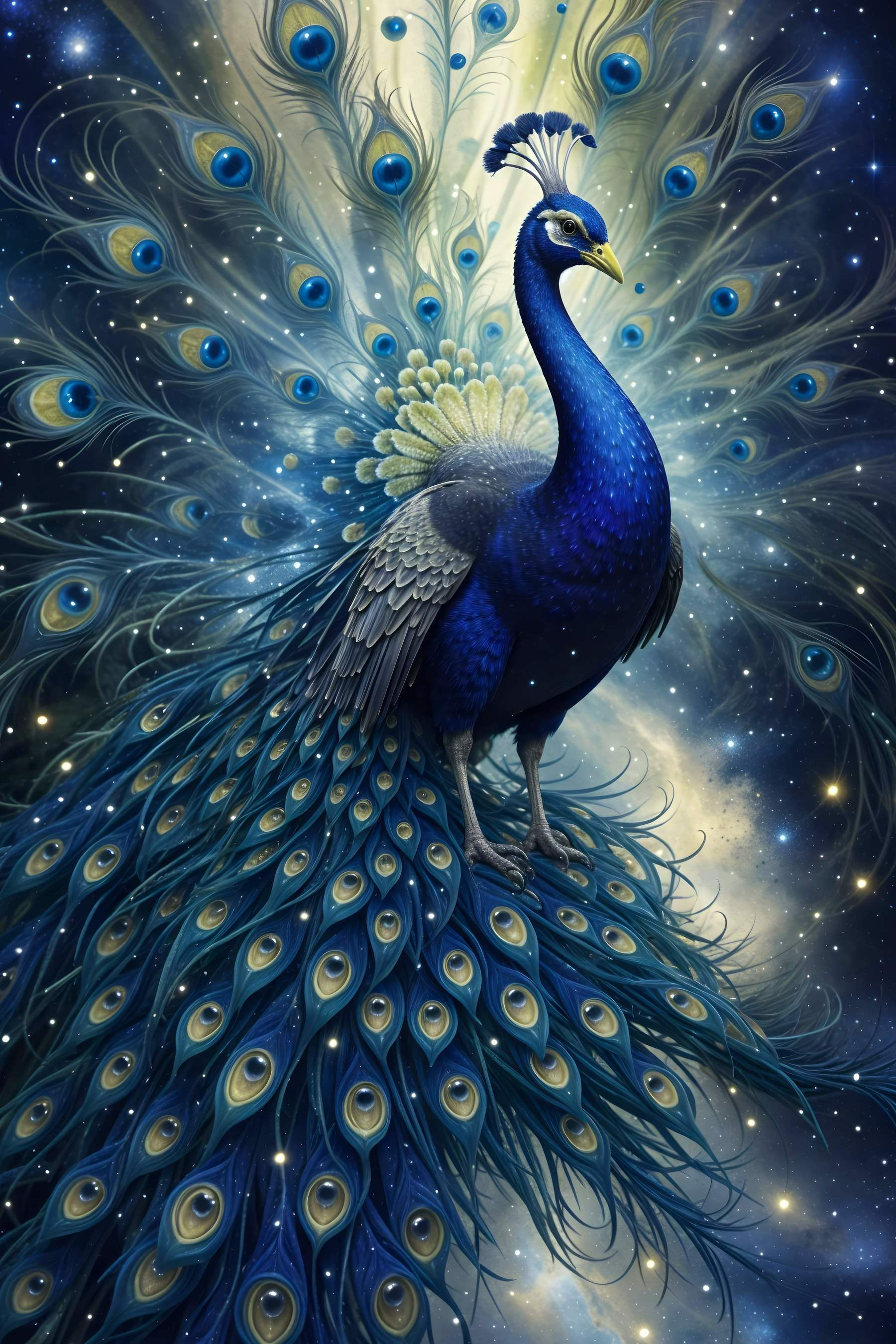 Majestic peacock in cosmic splendor