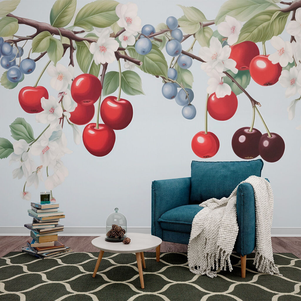 Cherry and blueberry on a branch Cherry and blueberry on a branch