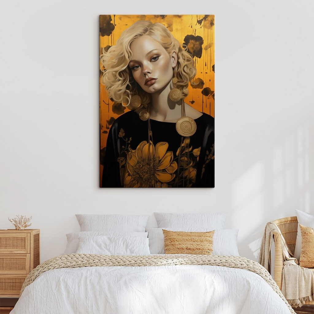 Woman with curly blonde hair and large earrings Woman with curly blonde hair and large earrings