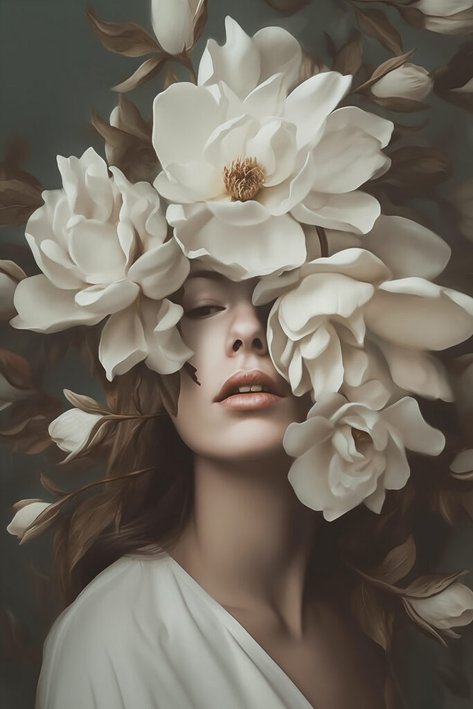 Woman with flowers around her face Woman with flowers around her face