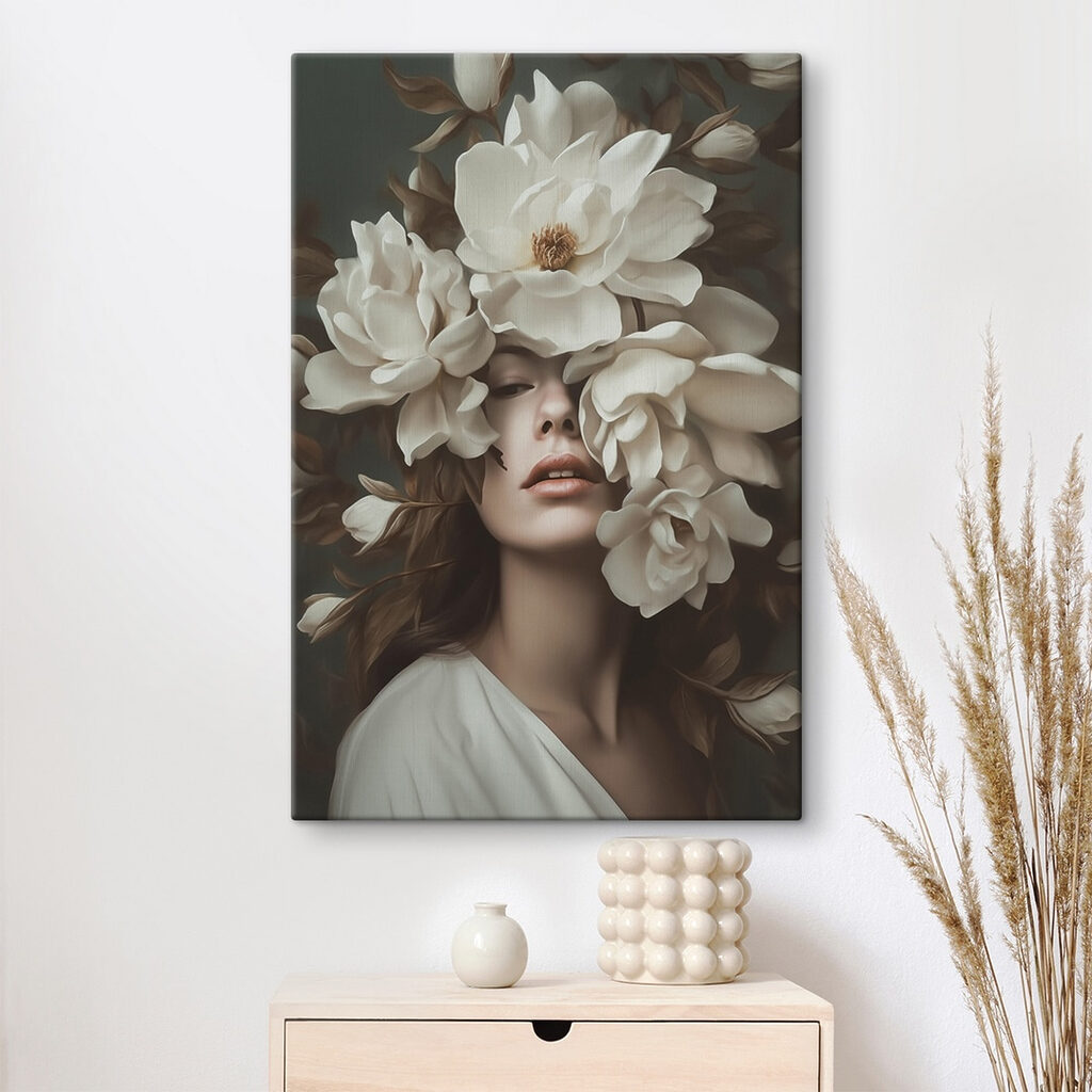 Woman with flowers around her face Woman with flowers around her face