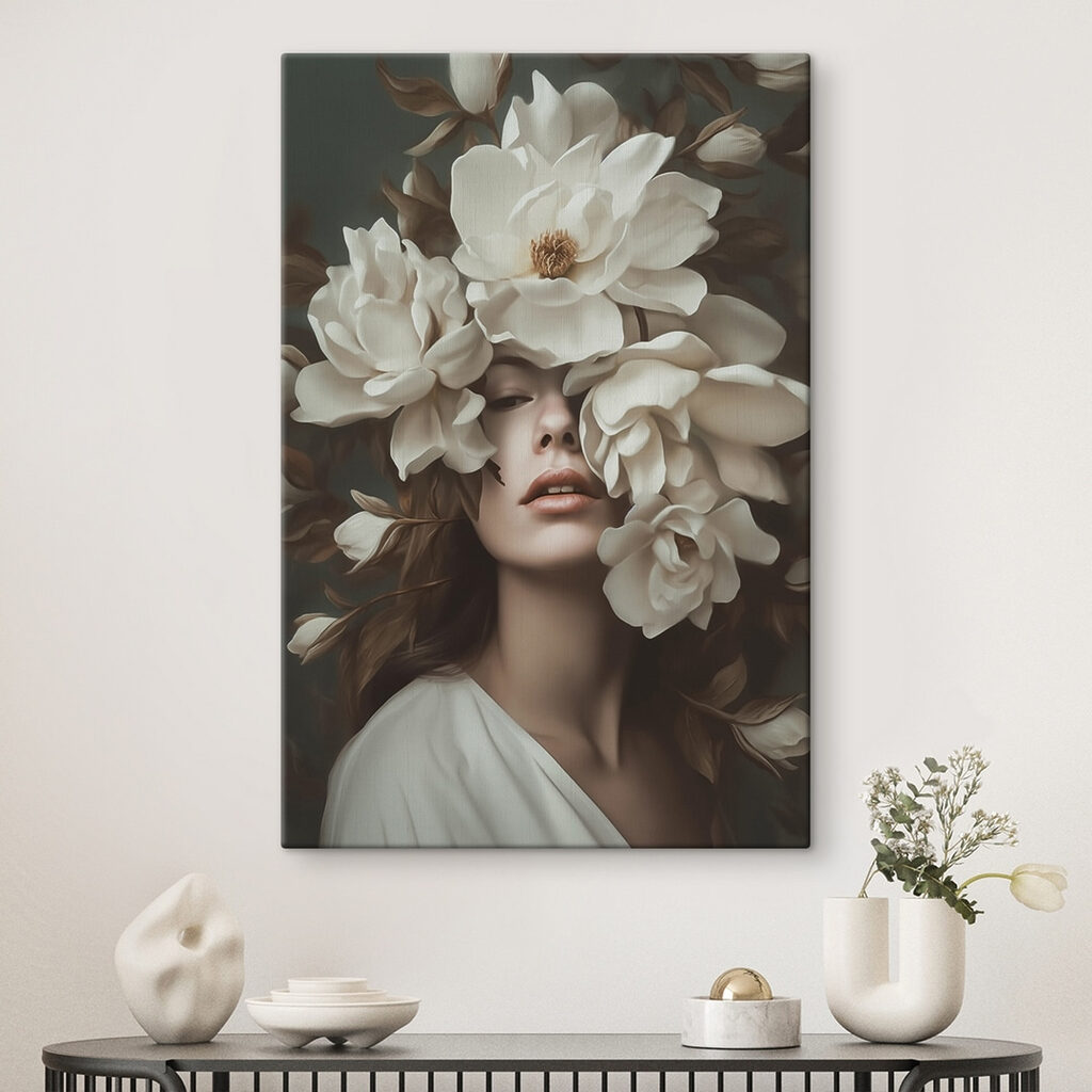 Woman with flowers around her face Woman with flowers around her face