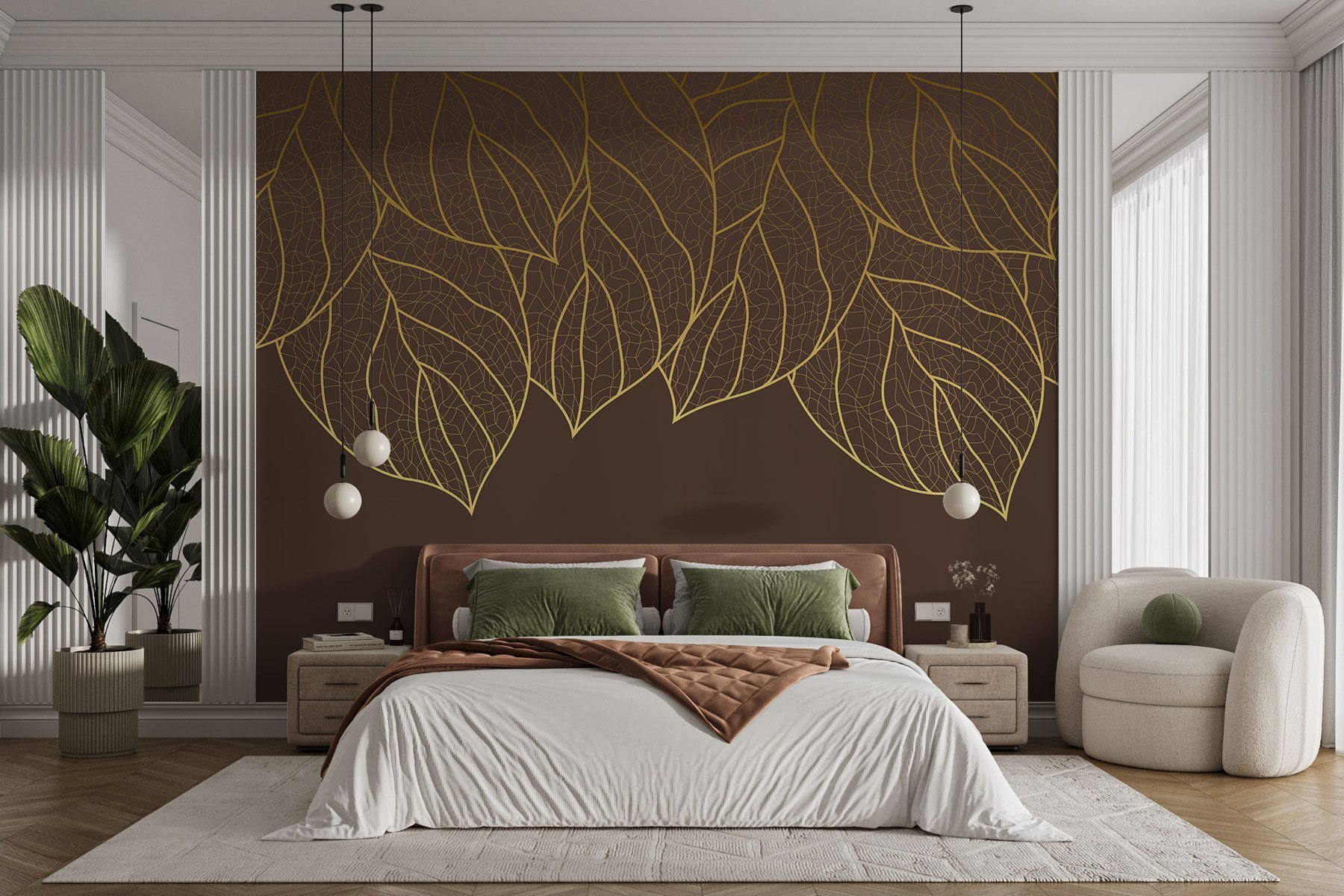Group of leaves on a brown background