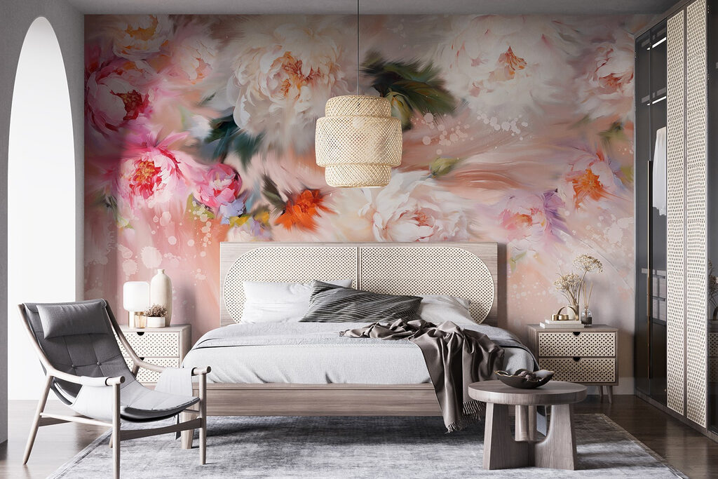 Painting of flowers on a pink background Painting of flowers on a pink background