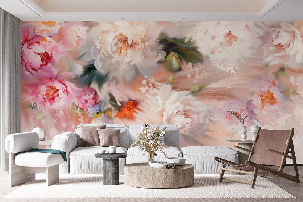 Painting of flowers on a pink background Painting of flowers on a pink background