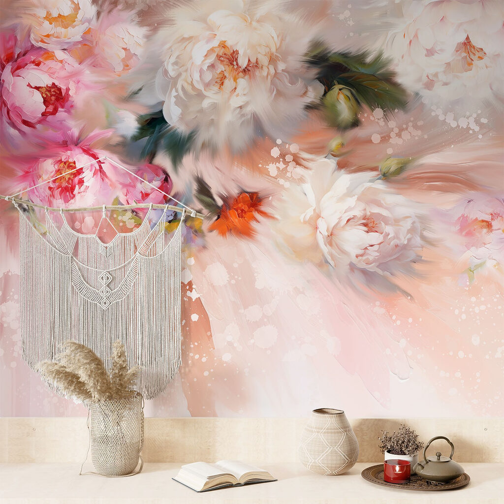 Painting of flowers on a pink background Painting of flowers on a pink background