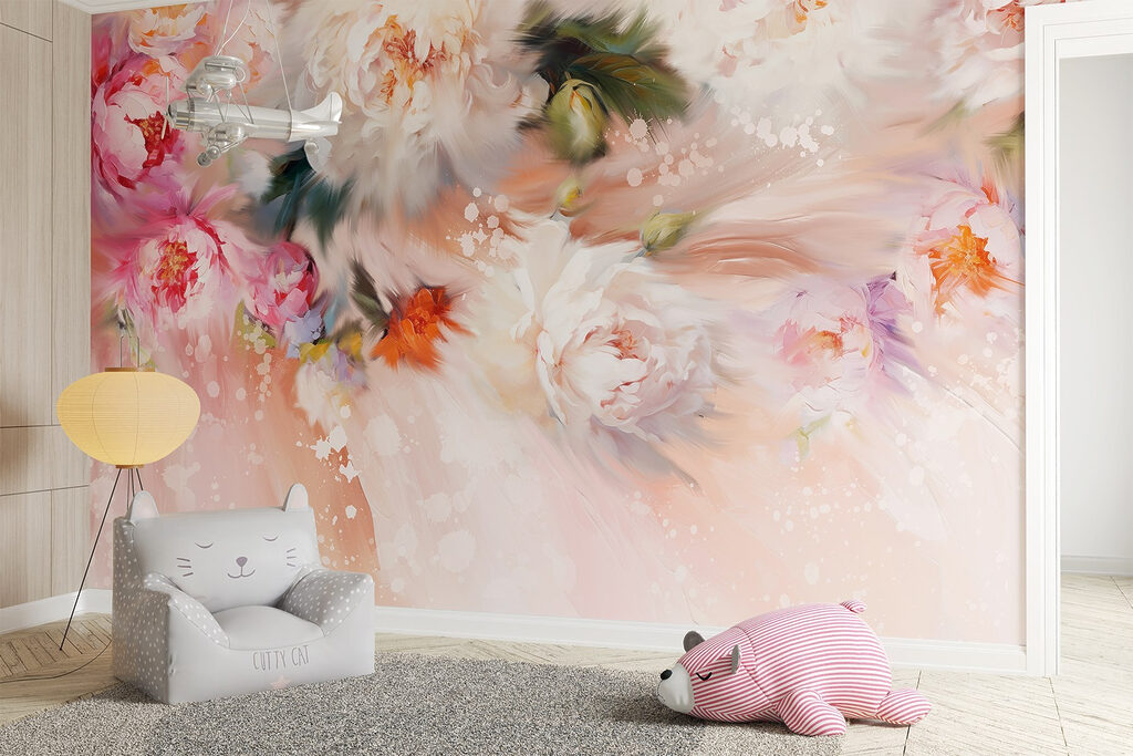 Painting of flowers on a pink background Painting of flowers on a pink background