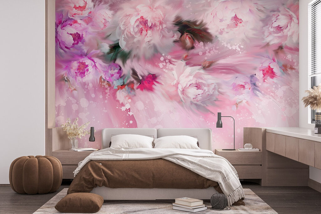 Painting of flowers on a pink background Painting of flowers on a pink background