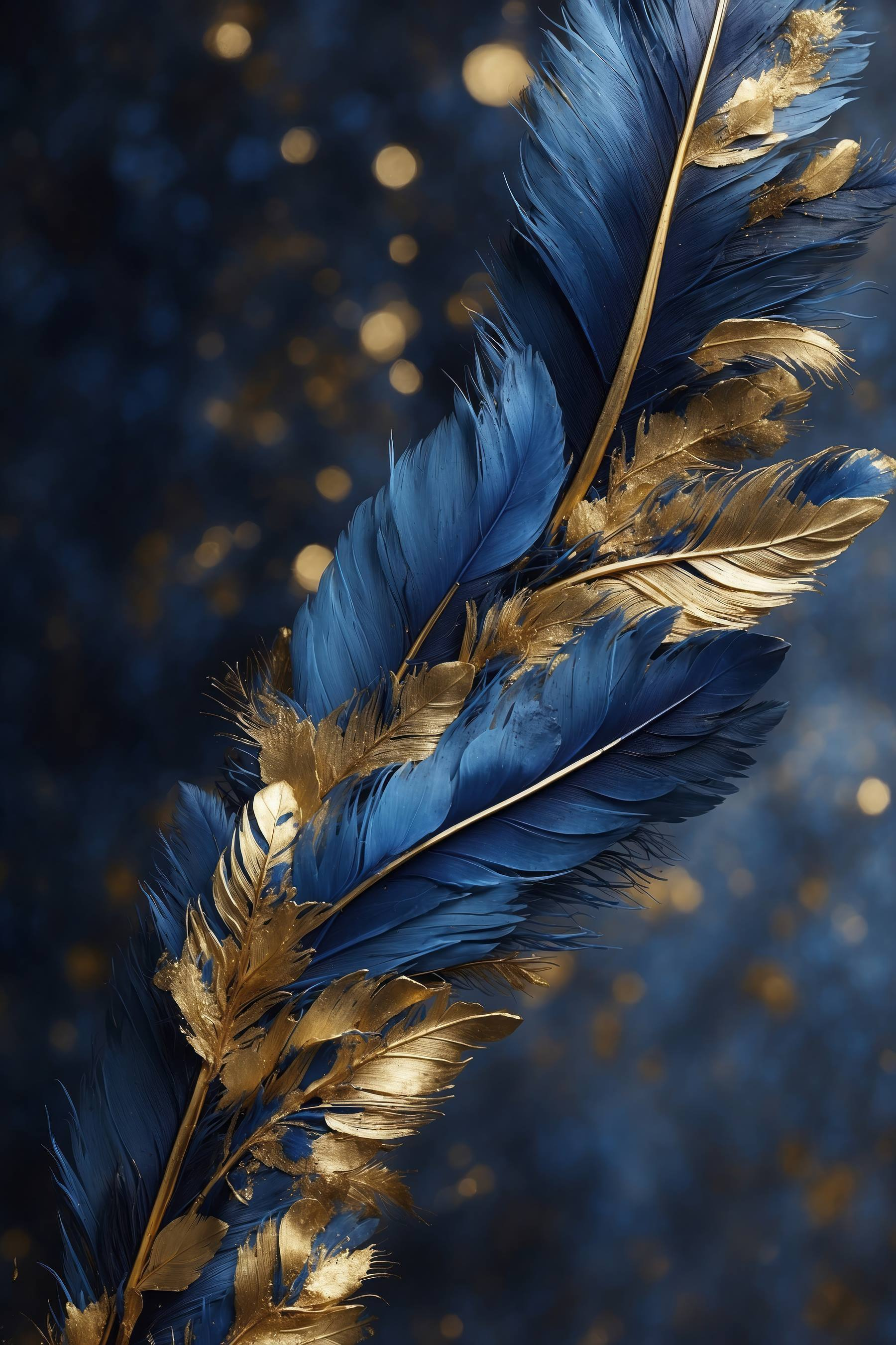 Vibrant feathers against a dark backdrop