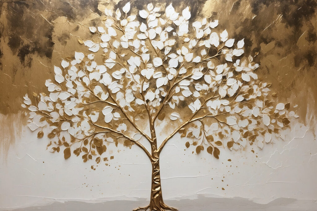 Painting of a tree with white leaves