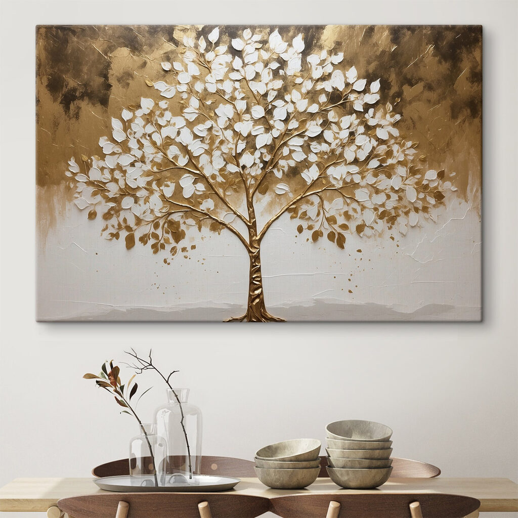 Painting of a tree with white leaves