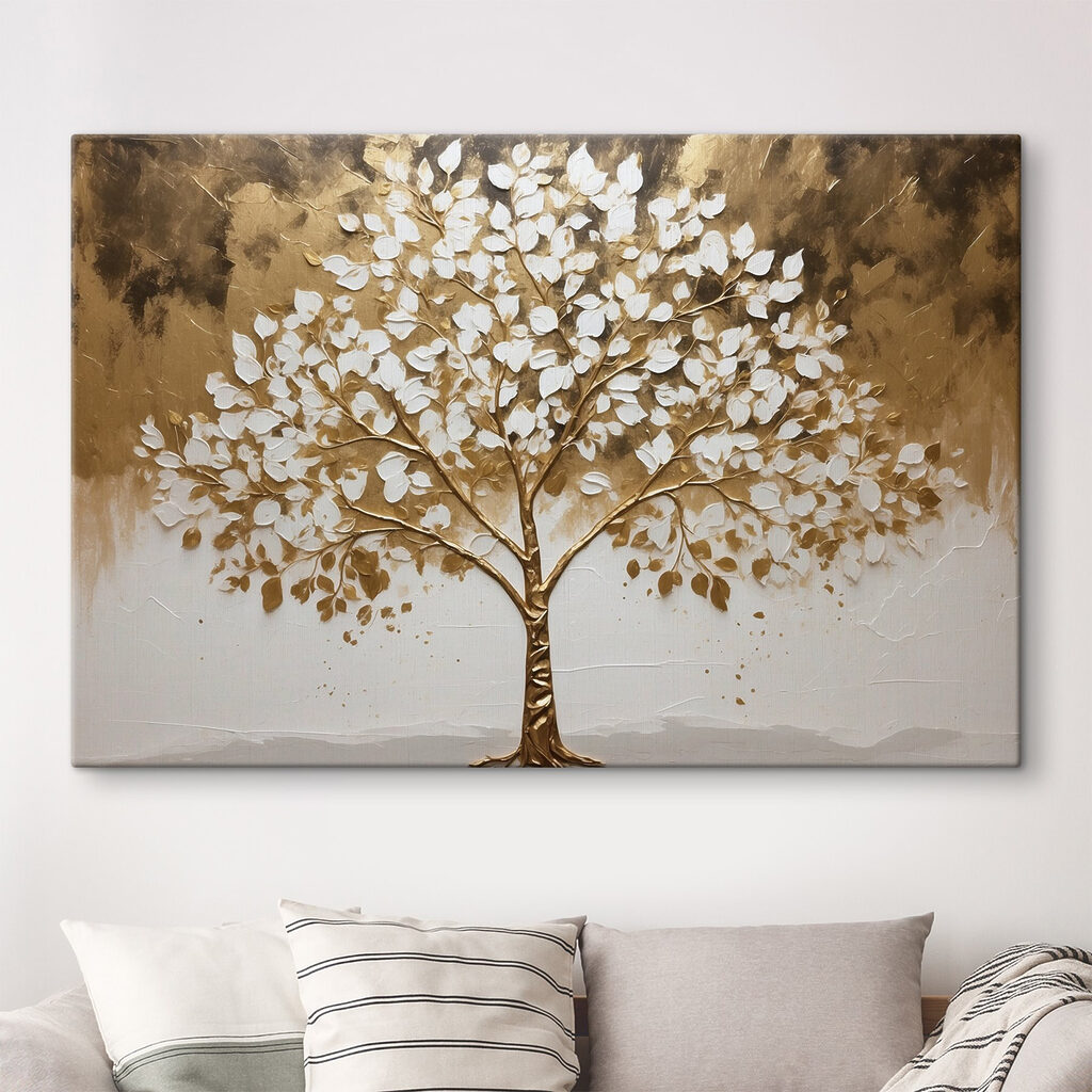 Painting of a tree with white leaves