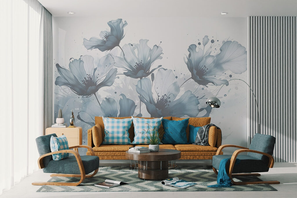 Group of flowers with blue and white colors