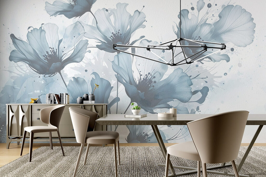 Group of flowers with blue and white colors