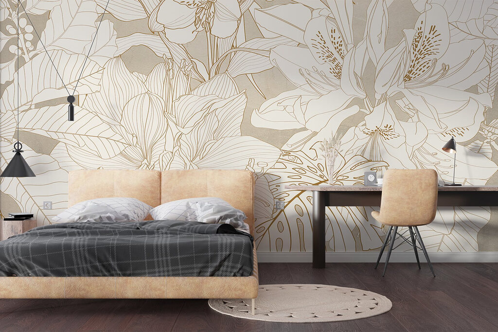Wallpaper with flowers and leaves Wallpaper with flowers and leaves