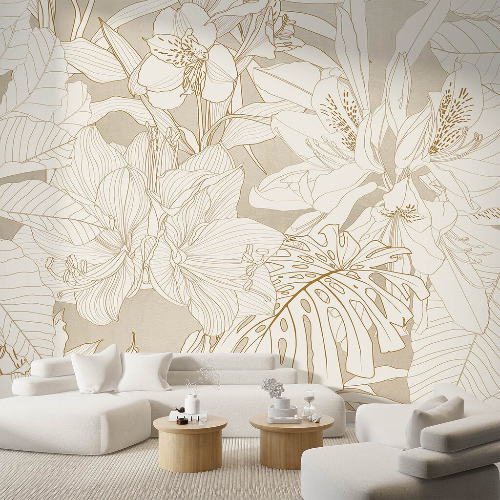 Wallpaper with flowers and leaves Wallpaper with flowers and leaves