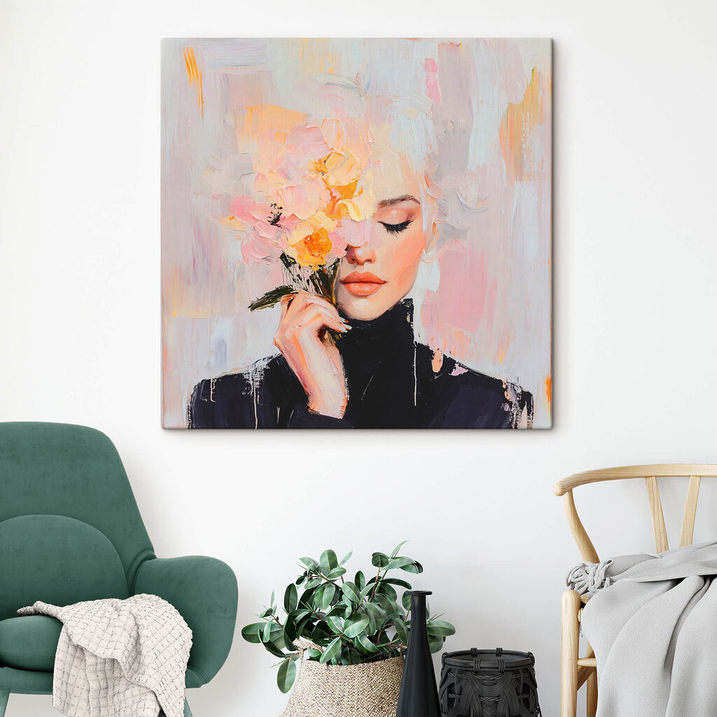 Painting of a woman holding flowers