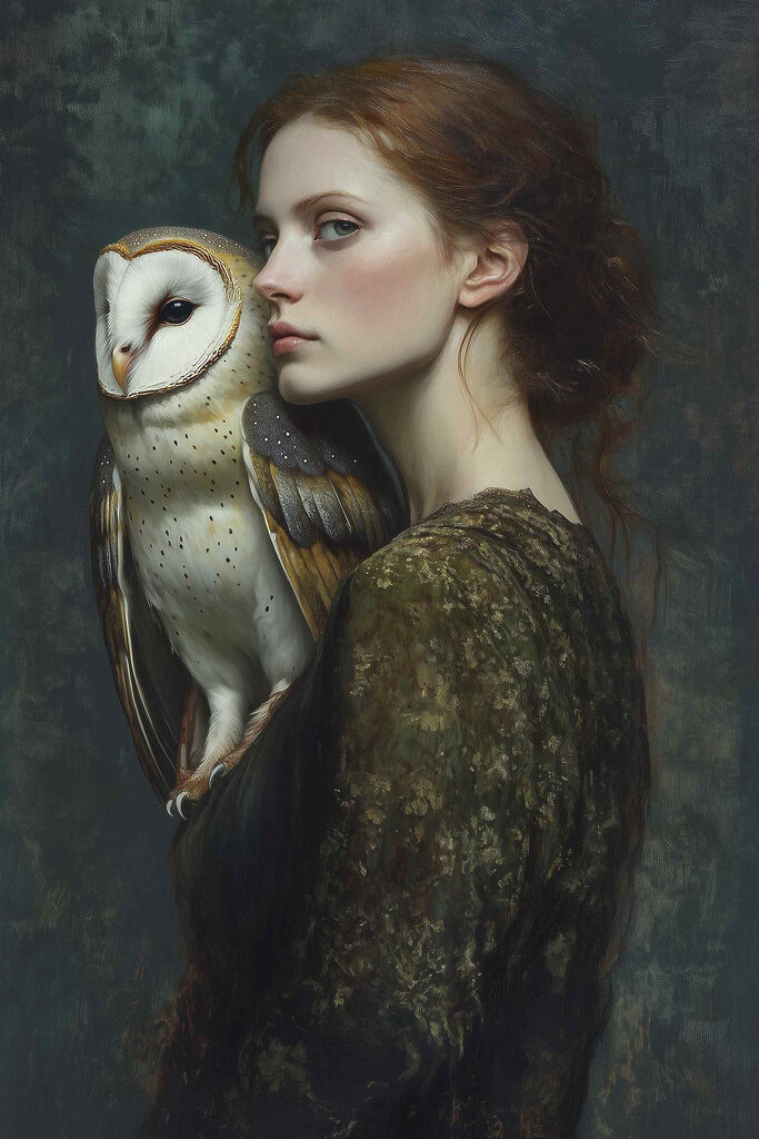 Woman holding an owl
