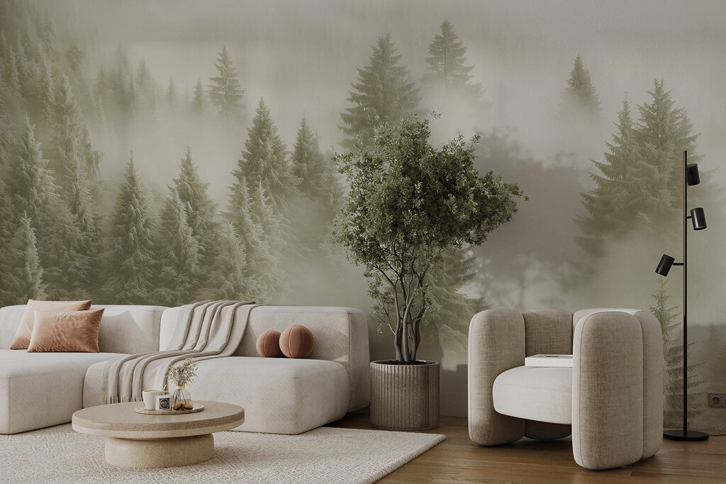 Group of trees in the fog