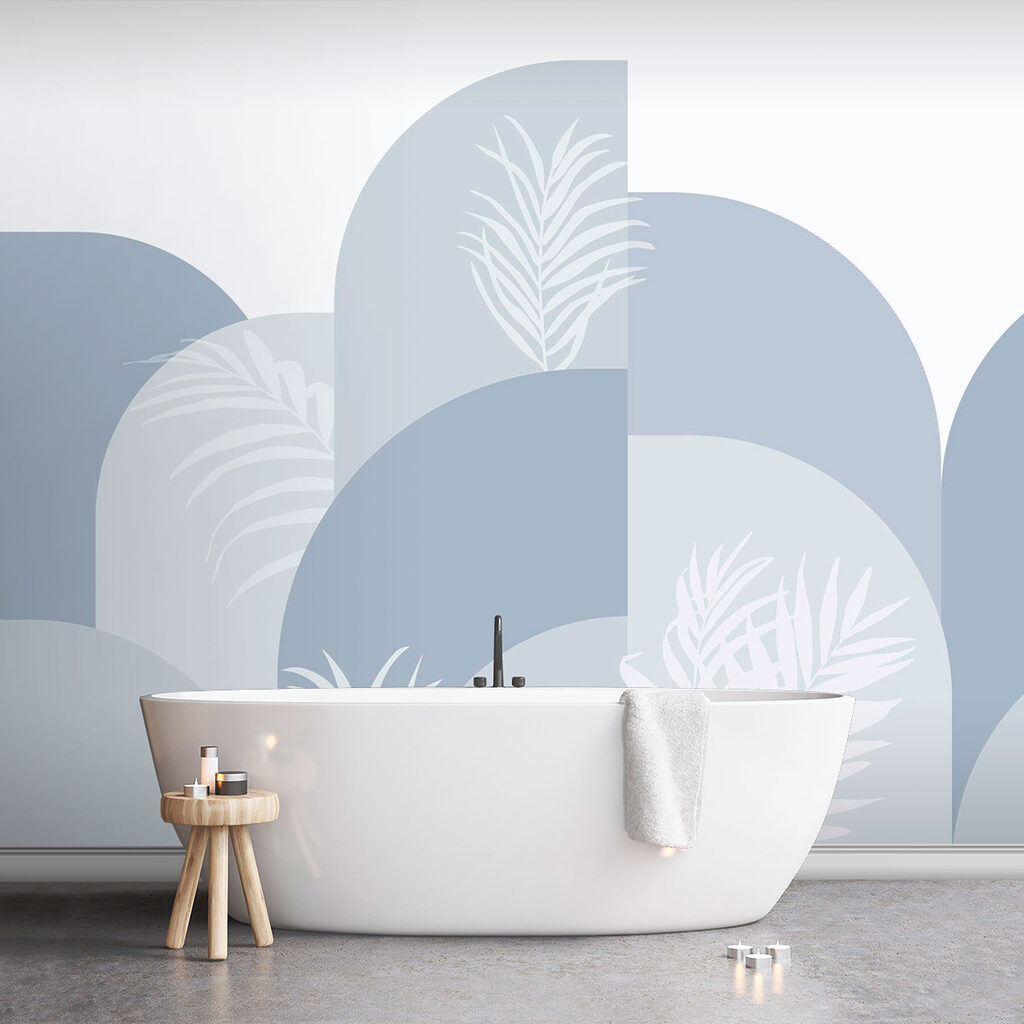 White leaves on a blue background