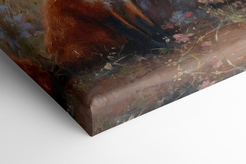 Painting of a woman with foxes