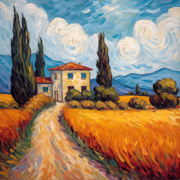 Festmény egy házról egy búzamezőn Festmény egy házról egy búzamezőn
