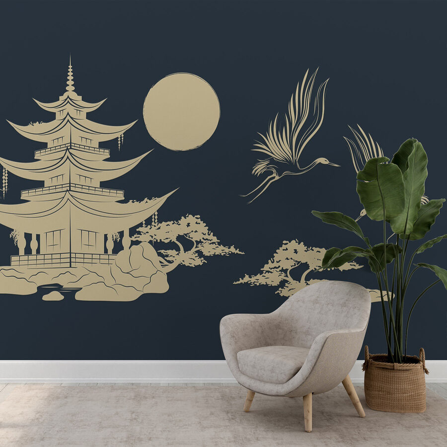 Pagoda és daruk rajza